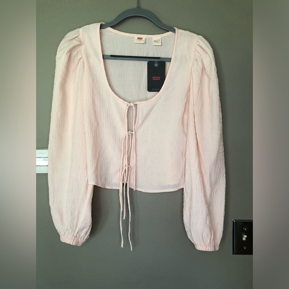 NWT LEVI’S Pink Fawn Tie Textured Top Size Small - Picture 5 of 9